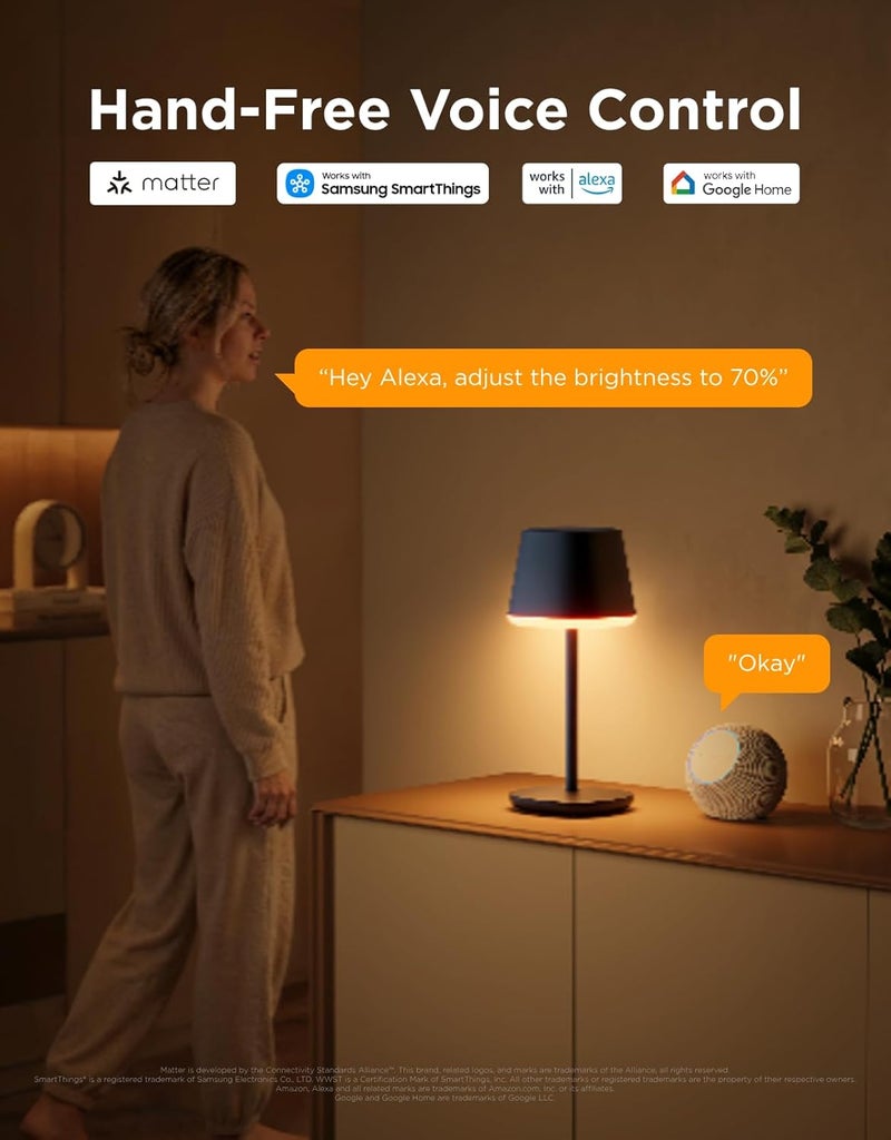 جوفي مصباح طاولة Classic RGBICWW، مصباح ذكي لاسلكي يعمل مع Matter وAlexa وGoogle Assistant، مع أكثر من 72 وضعية مشهد، 500 لومن، 2700-6500 كلفن، مصباح طاولة جانبية أسود لغرفة المعيشة وغرفة النوم والمكتب - Image 5