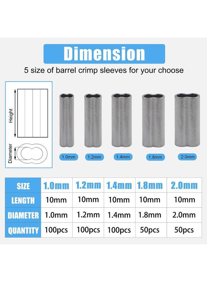SILANON Fishing Barrel Crimp Sleeves Kit, 400pcs Copper Double Barrel Crimp Sleeves Brass Crimping Loops Sleeves Fishing Line Tube Connectors Wire Leader Rigging Tackle Set 5 Sizes 1.0-2.0mm - Image 2