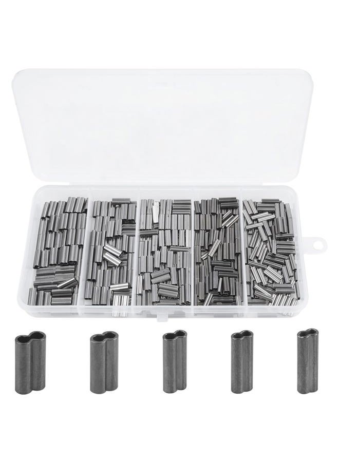 SILANON Fishing Barrel Crimp Sleeves Kit, 400pcs Copper Double Barrel Crimp Sleeves Brass Crimping Loops Sleeves Fishing Line Tube Connectors Wire Leader Rigging Tackle Set 5 Sizes 1.0-2.0mm - Image 1