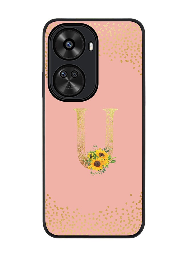 Stylizedd Rugged Black edge case for Huawei nova 12 SE / Huawei nova 11 SE 4G,Slim fit Custom Monogram Initial Letter Floral Pattern Alphabet - U (Rose Pink)  - Image 1