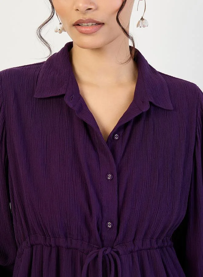 فيميلا فستان طويل مجعد بأزرار أمامية