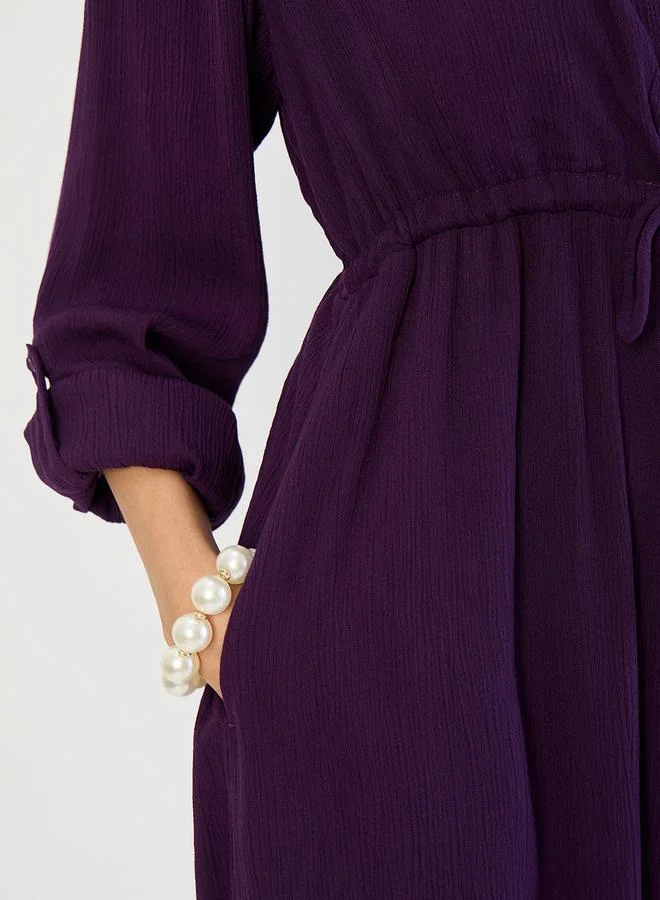 فيميلا فستان طويل مجعد بأزرار أمامية