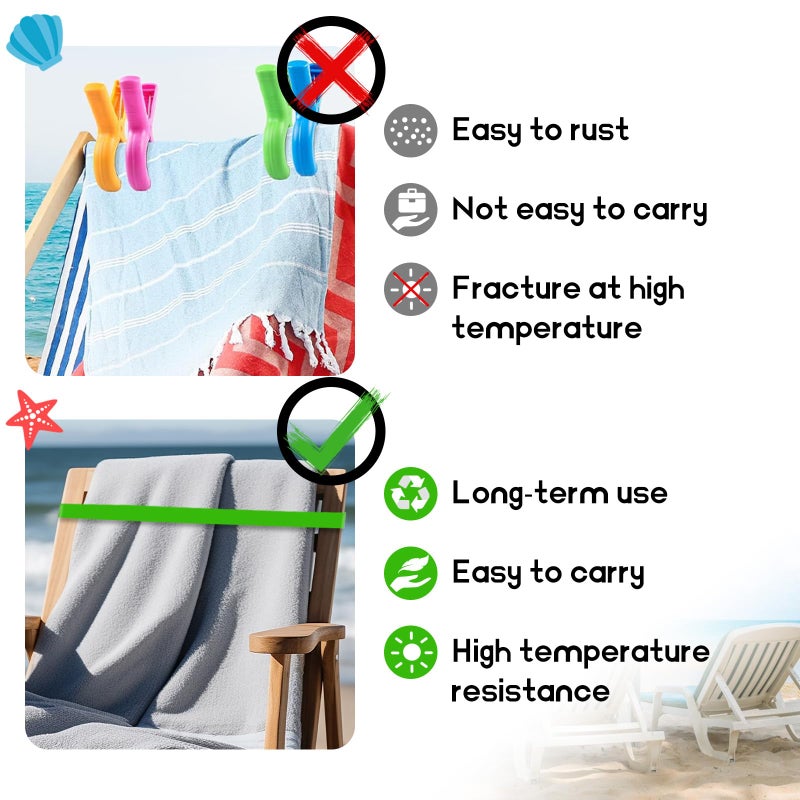 ZHAZHANIU Beach Towel Band for Cruise Chairs Great Alternative to Beach Towel Clips Cruise Ship Beach Vacation Essentials 6 PCS (Six Colors, Lï¼š11.8 Wï¼š0.6 Tï¼š0.06) - Image 3