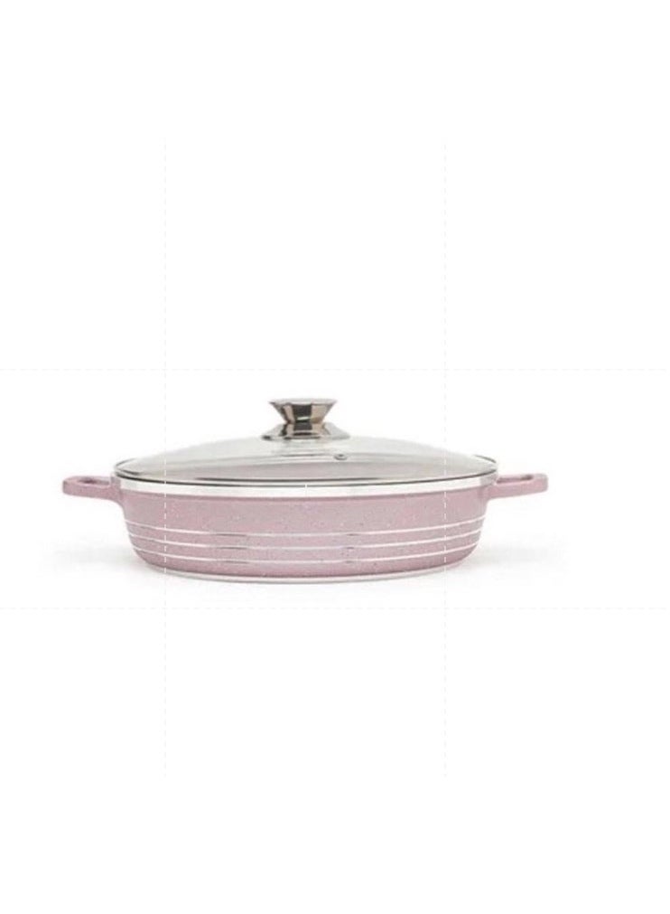 DESSINI Ceramic Non Stick Shallow Cooking Pot With Glass Lid Purple 40cm