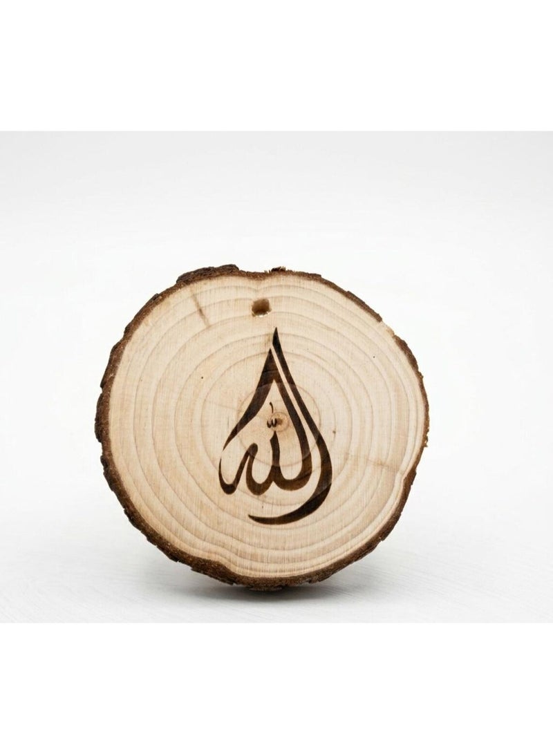 Rustic Wood Islamic Hanging Ornament, ALLAH and Muhammad 7cm, Arabic Calligraphy, Car Rearview Mirror Pendant, Muslim Gift - Image 1