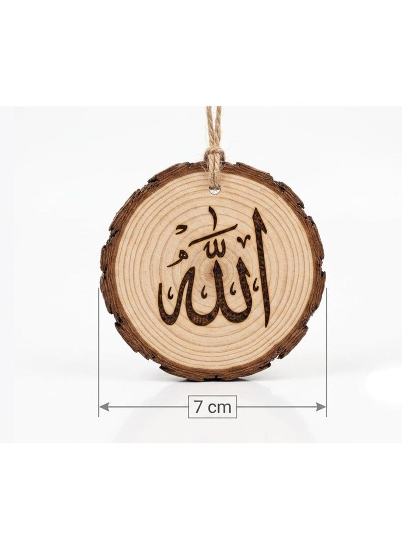 Rustic Wood Islamic Hanging Ornament, ALLAH and Muhammad 7cm, Arabic Calligraphy, Car Rearview Mirror Pendant, Muslim Gift - Image 5