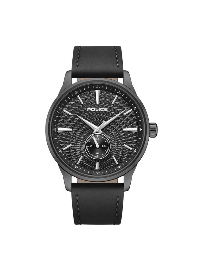 بوليس Jet Black Dial Genuine Leather Strap Analog Watch for Men, 44mm