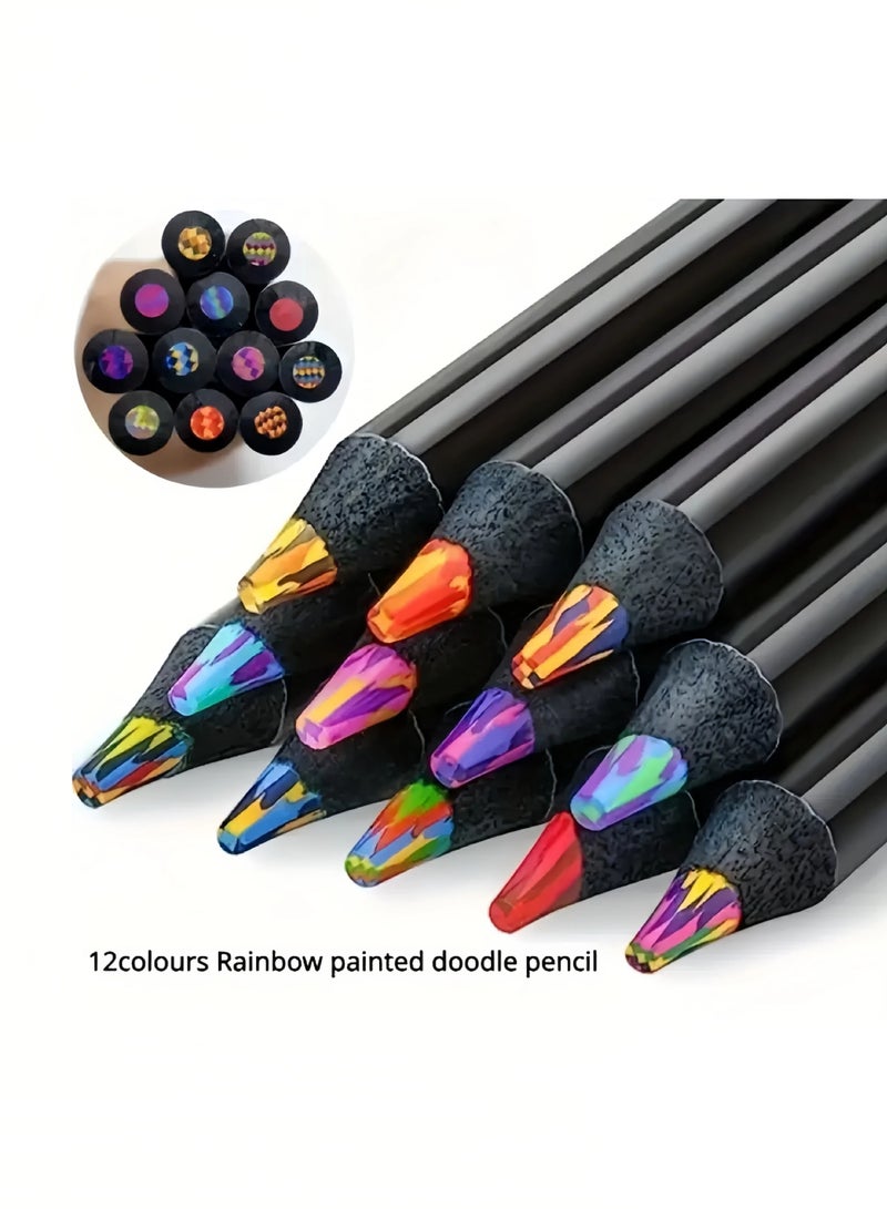 Generic 12-Pack Rainbow Pencils, Gradient Color, Dust-Free, 2mm+ Lead Thickness, Suitable for Ages 14+, Wooden Material, Art Supplies for Drawing and Writing  - Image 2