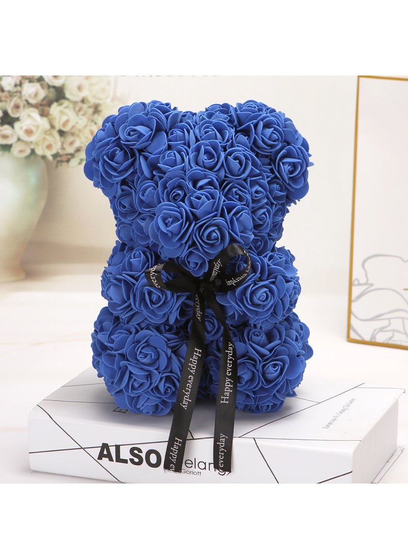 Generic Valentines 25cm Rose Bear Gift Box Sapphire Blue + pvc gift box 