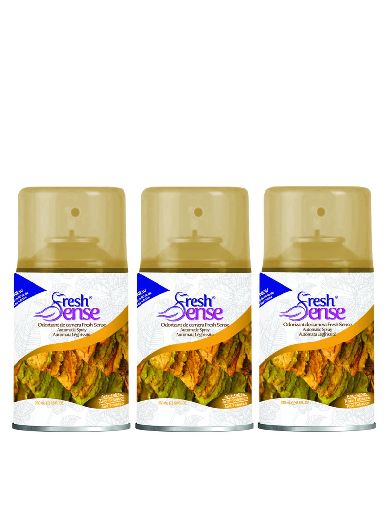 Fresh Sense ANTI TOBACCO Refill - PACK of 3 x 260ml - Automatic Spray Auto Spray Air Freshener for Home Bathroom Toilet Office Neutralizes Bad Odors FRESH SENSE - Image 1