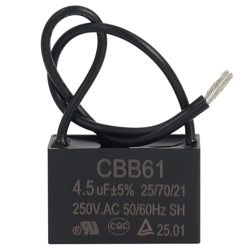 Wadoy CBB61 Ceiling Fan Capacitor 2 Wires 4.5uF Compatible with 450/400/350/300/250VAC Electrical Power Relay Connecting Capacitor(Black) - Image 1