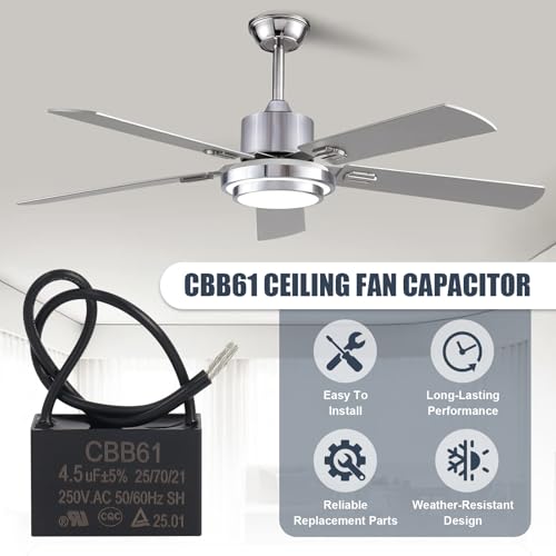 Wadoy CBB61 Ceiling Fan Capacitor 2 Wires 4.5uF Compatible with 450/400/350/300/250VAC Electrical Power Relay Connecting Capacitor(Black) - Image 5