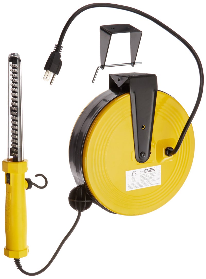 Bayco SL864 60 LED Work Light on Metal Reel with 50 Foot Cord Yellow Large