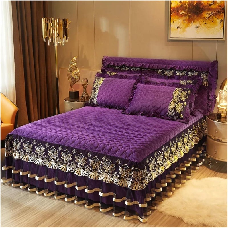Embroidery Thicken Velvet Quilted Bedspread, Single, Queen, King, Lace Bed Skirt, Sheet, Pillowcase(Color 12,3pcs 200x220cm) - Image 1