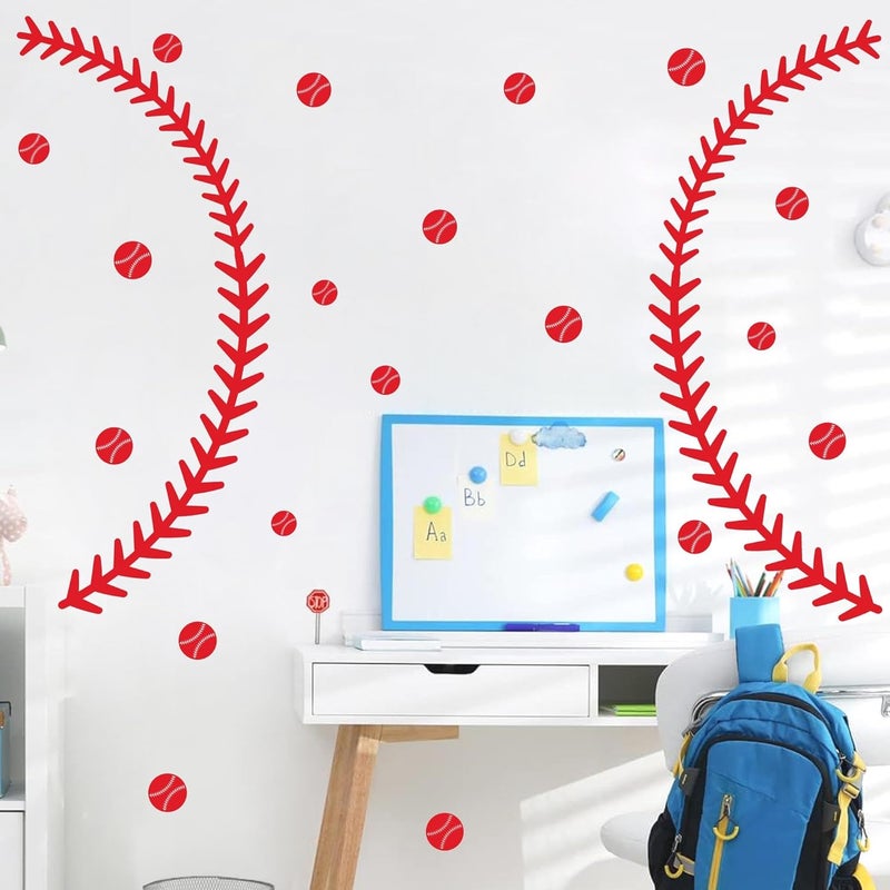 THEYGE Vinyl Baseball Wall Decals Big Baseball Stitches Stickers Peel and Stick Ceiling Decals Baseball Lace Wall Stickers Large Sport Ball Wall Stickers for Teens Boy Girl Bedroom Playroom Decor - Image 2