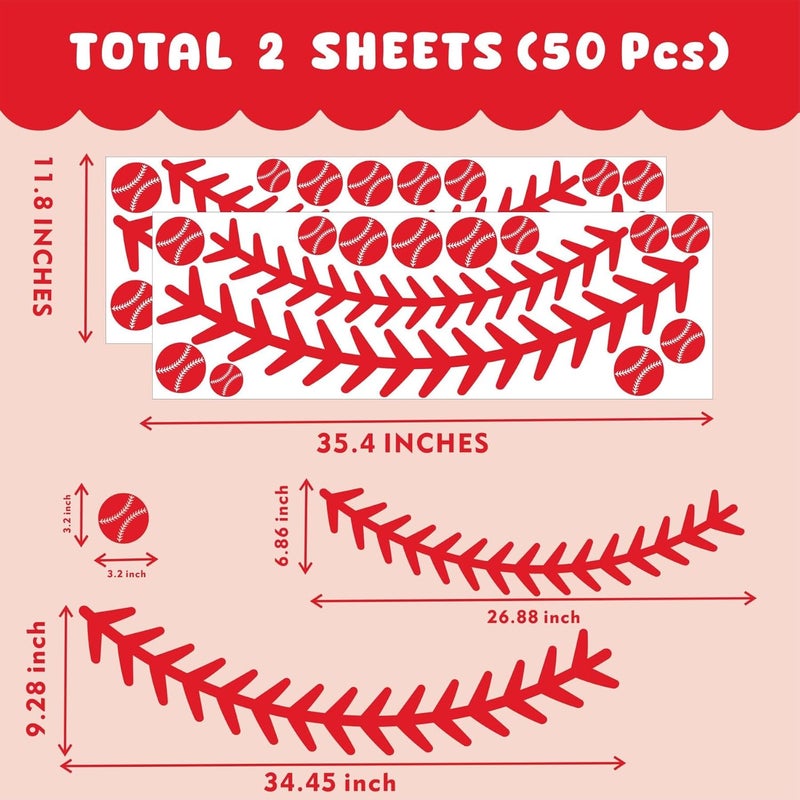 THEYGE Vinyl Baseball Wall Decals Big Baseball Stitches Stickers Peel and Stick Ceiling Decals Baseball Lace Wall Stickers Large Sport Ball Wall Stickers for Teens Boy Girl Bedroom Playroom Decor - Image 3
