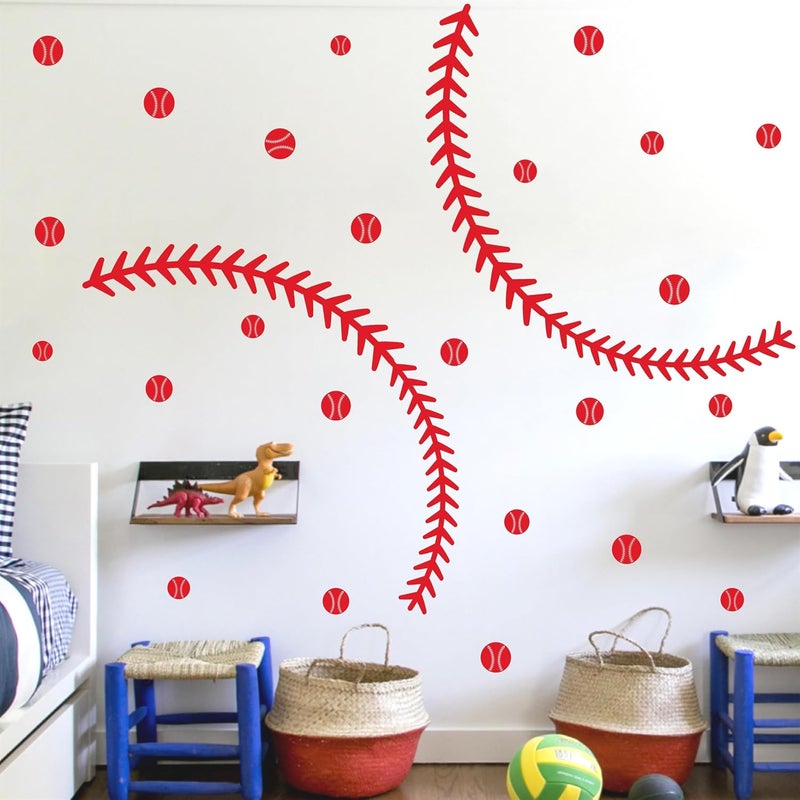 THEYGE Vinyl Baseball Wall Decals Big Baseball Stitches Stickers Peel and Stick Ceiling Decals Baseball Lace Wall Stickers Large Sport Ball Wall Stickers for Teens Boy Girl Bedroom Playroom Decor - Image 4