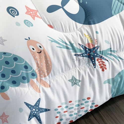 XYNHML Kids Turtle Comforter Set Twin Beach Theme Dolphin Starfish Seaweed Bedding Set Sea Animal Octopus Reptile Bed Set with 2 Pillowcases for Boys Girls Room Decor - Image 5