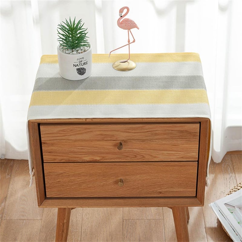 Utobanh Simple Bedside Table Tassel Cover Cloth, Suitable for Bedside Table TV Microwave Washing Machine Refrigerator Dust Cover (Yellow, 15.7 * 35.4 inches) - Image 2