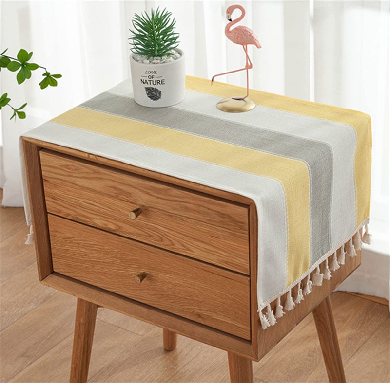Utobanh Simple Bedside Table Tassel Cover Cloth, Suitable for Bedside Table TV Microwave Washing Machine Refrigerator Dust Cover (Yellow, 15.7 * 35.4 inches) - Image 1