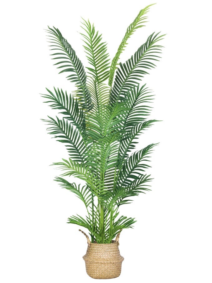 6FT ARTIFICIAL PALM TREEFAUX ARECA PALM PLANT WITH REAL TOUCH LEAVES AND ADJUSTABLE BRANCHESFAKE TROPICAL PALM TREE FOR HOME OFFICE INDOOR OUTDOOR MODERN DECORATION