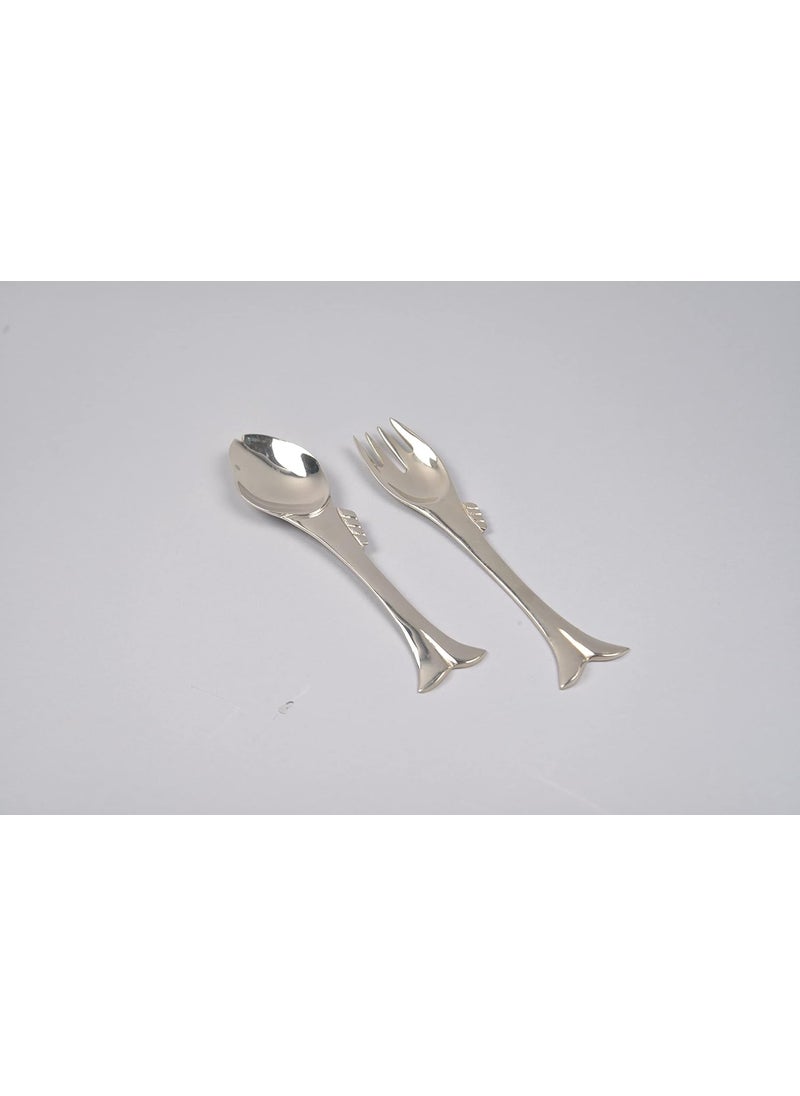 Daisy craft Daisy craft Brass Serving Spoon Set Fork Set 2 Pieces for Tea Coffee Sugar Condiments SpicesMeals Set of 2 Contains Spoons Set of 2 and Fork Set of 2 Mirror Polished  - Image 1