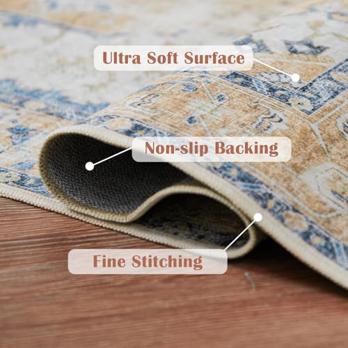 jinchan Kelda Area Rug 5x7 Washable Bedroom Rug Vintage Indoor Floor Cover Distressed Lightweight NonSlip Low Pile Thin Mat Accent Stain Resistant Carpet for Living Room Dining Room Office Orange - Image 3