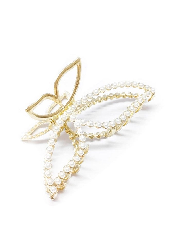 Fabula by OOMPH Jewellery Gold Tone White Pearls Butterfly Shape Big Large Hair Claw Hair Clip for Women & Girls Stylish Latest (HSSK80_AMR2) - Image 3