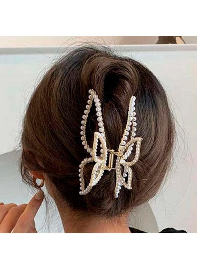 Fabula by OOMPH Jewellery Gold Tone White Pearls Butterfly Shape Big Large Hair Claw Hair Clip for Women & Girls Stylish Latest (HSSK80_AMR2) - Image 1
