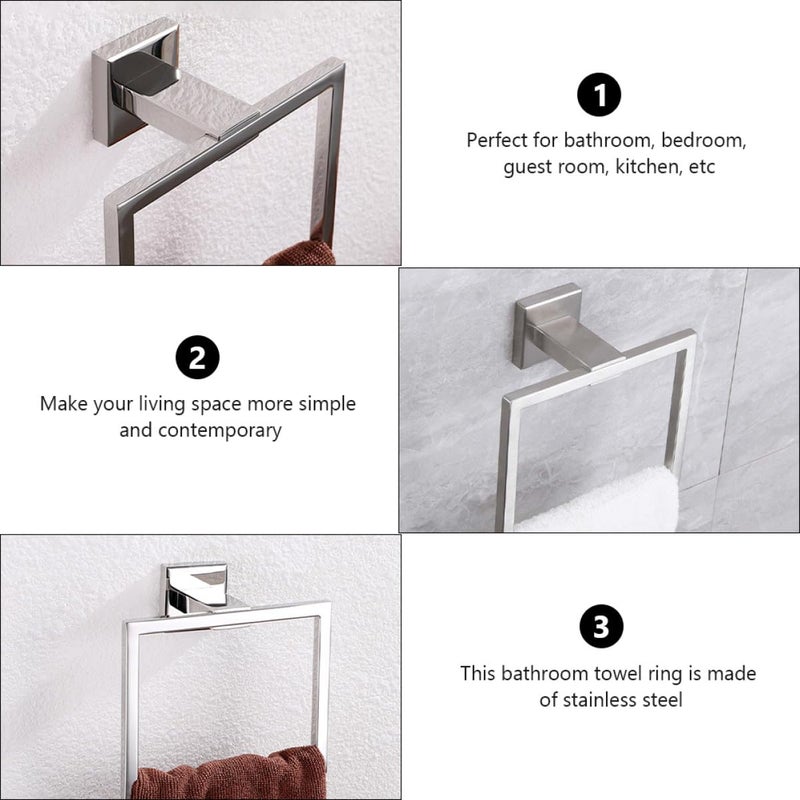 Stainless Steel Square Towel Holder Wall Mounted Bathroom Kitchen Hanger - Image 4