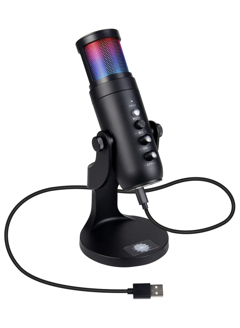 تويستيد مايندز ميكروفون مكثف USB Rgb لأجهزة الكمبيوتر الشخصية وPs4 وPs5 وMac، زر كتم الصوت، ضبط الصدى والإضاءة، نمط قطبي قلبي، رائع للألعاب والبث والبودكاست - Image 1