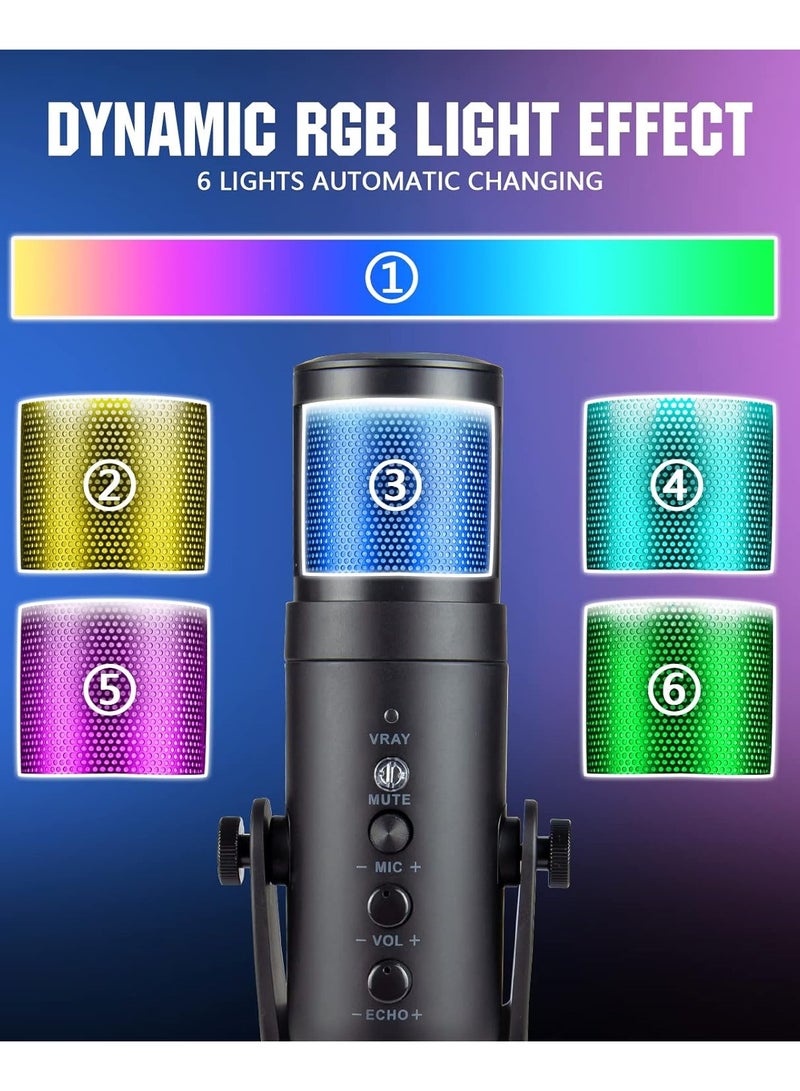 تويستيد مايندز ميكروفون مكثف USB Rgb لأجهزة الكمبيوتر الشخصية وPs4 وPs5 وMac، زر كتم الصوت، ضبط الصدى والإضاءة، نمط قطبي قلبي، رائع للألعاب والبث والبودكاست - Image 5