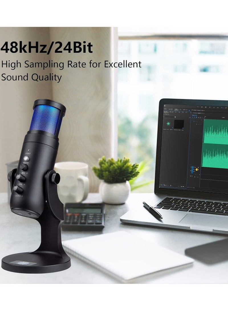 تويستيد مايندز ميكروفون مكثف USB Rgb لأجهزة الكمبيوتر الشخصية وPs4 وPs5 وMac، زر كتم الصوت، ضبط الصدى والإضاءة، نمط قطبي قلبي، رائع للألعاب والبث والبودكاست - Image 3
