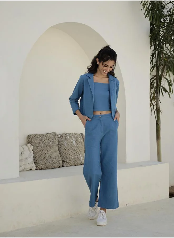 سانسكريتي هومز Textured Jacket with Sleeveless Top and Trouser Co-ords by Styli