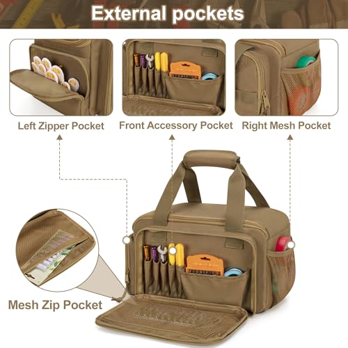 Rexmica 12-Inch Tool Bag with Anti-friction Bottom, Hand Tool Storage Organizer Bag for Men, Tactical Range Bag, Multi-purpose Work Tote for Repairman, Electrician, Carpenters, Handyman, Khaki - Image 3
