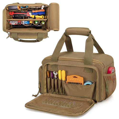 Rexmica 12-Inch Tool Bag with Anti-friction Bottom, Hand Tool Storage Organizer Bag for Men, Tactical Range Bag, Multi-purpose Work Tote for Repairman, Electrician, Carpenters, Handyman, Khaki - Image 1