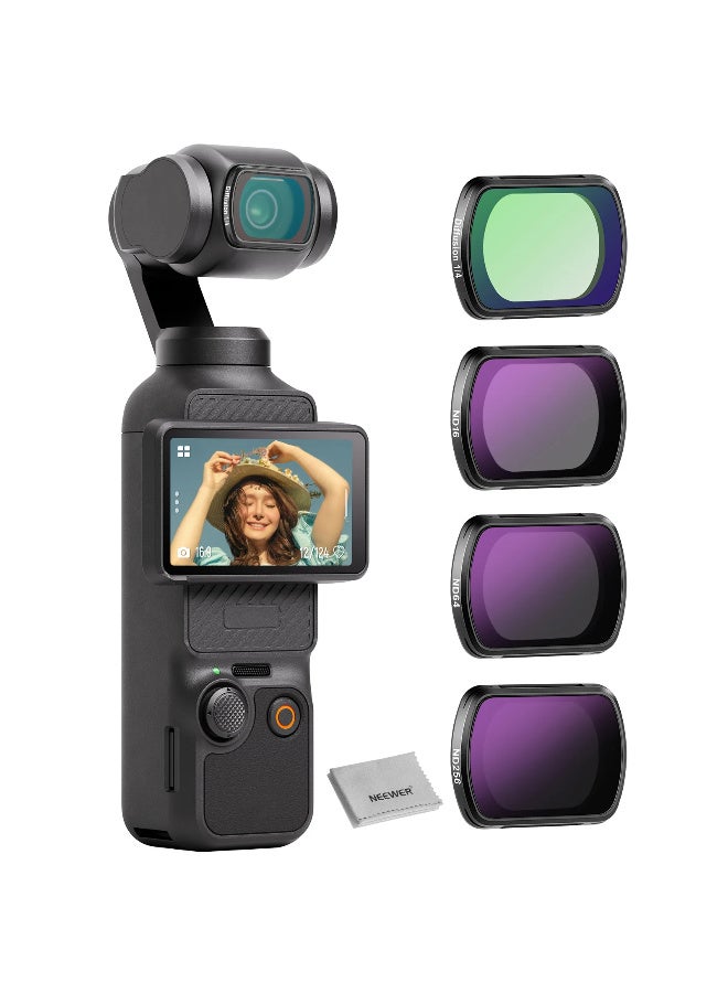 NEEWER 4-Pack Magnetic ND & Black Diffusion 1/4 Filter Kit for DJI Osmo Pocket 3, HD Optical Glass Camera Filters ND16 ND64 ND256, Cinematic Soft Effect, Quick Magnetic Mount for Gimbal Cameras - Image 1