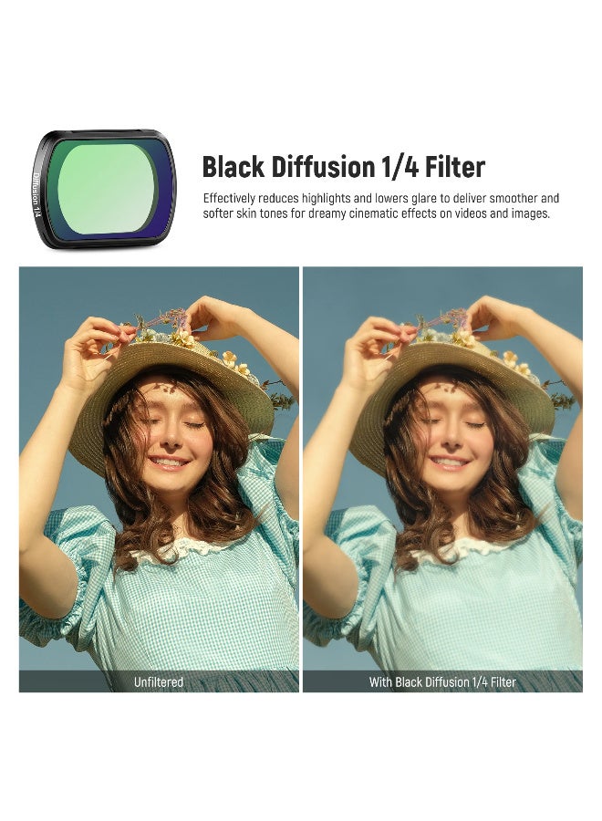 NEEWER 4-Pack Magnetic ND & Black Diffusion 1/4 Filter Kit for DJI Osmo Pocket 3, HD Optical Glass Camera Filters ND16 ND64 ND256, Cinematic Soft Effect, Quick Magnetic Mount for Gimbal Cameras - Image 4