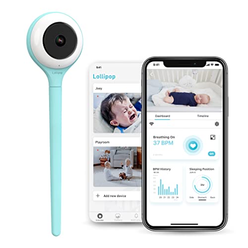Lollipop Baby Monitor Turquoise FullFeatured Smart WiFi Camera of True Crying Detection with Extra inApp Plan of Breathing MonitoringSleep TrackingAccessories Free7 Days Trial Period - Image 1