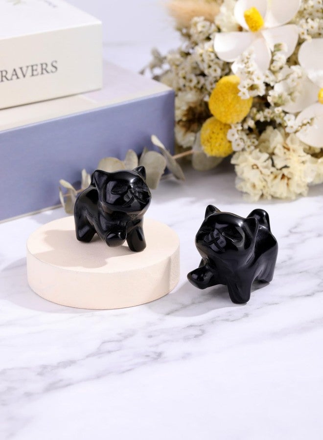 Jovivi Natural Black Obsidian Crystal Cat Statue Home Decor Carved Gemstone Cat Figurines Collectibles Pocket Sculpture Pet Memorial Decorative Ornament Gift for Cat Lovers - Image 2