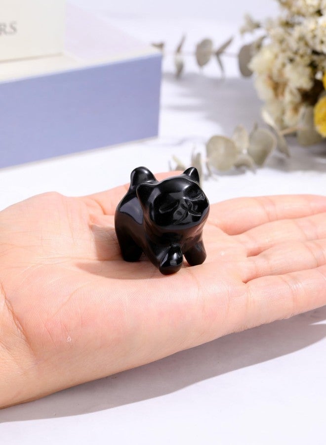 Jovivi Natural Black Obsidian Crystal Cat Statue Home Decor Carved Gemstone Cat Figurines Collectibles Pocket Sculpture Pet Memorial Decorative Ornament Gift for Cat Lovers - Image 3
