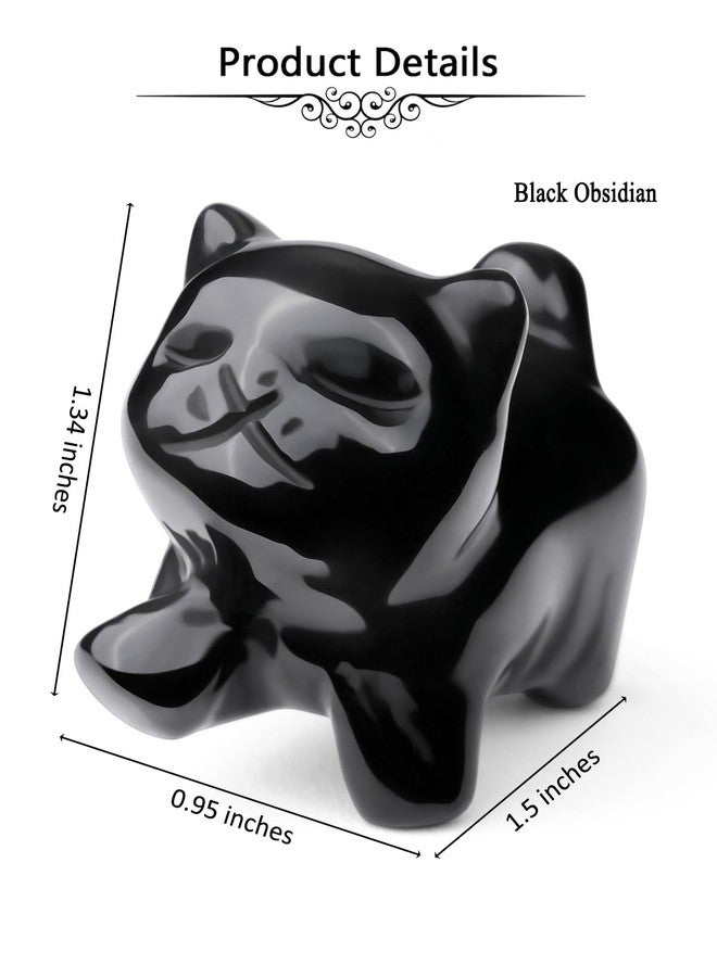 Jovivi Natural Black Obsidian Crystal Cat Statue Home Decor Carved Gemstone Cat Figurines Collectibles Pocket Sculpture Pet Memorial Decorative Ornament Gift for Cat Lovers - Image 5