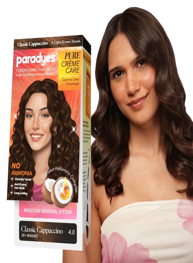 Paradyes Pure Crème Care No Ammonia Hair Color Classic Cappuccino 4.0 | Long-Lasting Crème Formula | Grey Coverage | Coconut Milk + Almond Oil + Hyaluronic Complex | Smooth & Shiny Finish | 60g+10 ml - Image 1