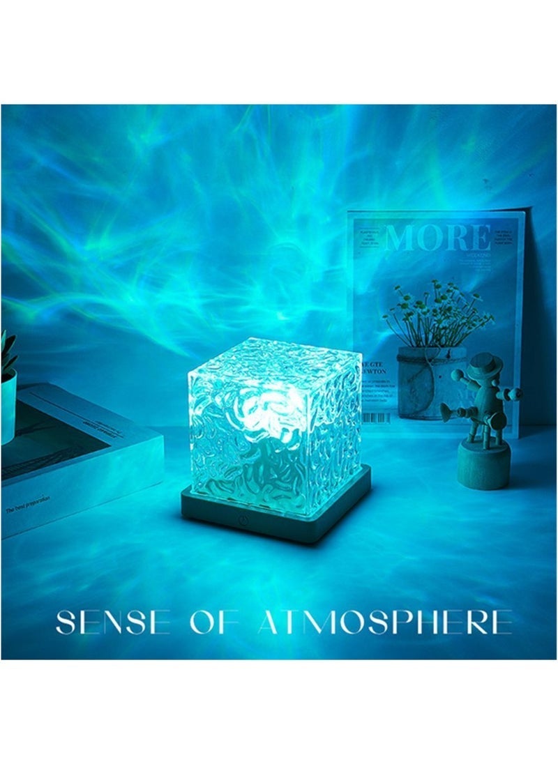 TIGER Square Water Ripple Atmosphere Light Night Light Flame Aurora Dynamic Desk Lamp Wooden Base 16 Colors - Image 1