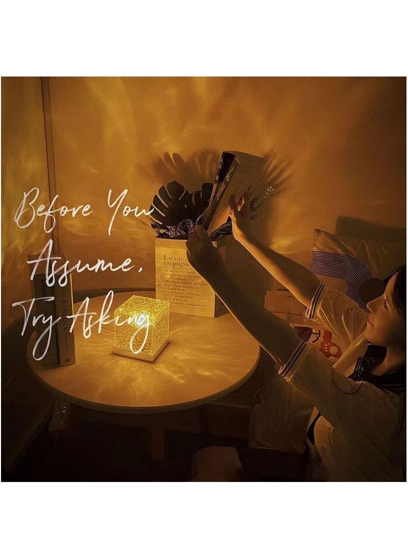 TIGER Square Water Ripple Atmosphere Light Night Light Flame Aurora Dynamic Desk Lamp Wooden Base 16 Colors - Image 2