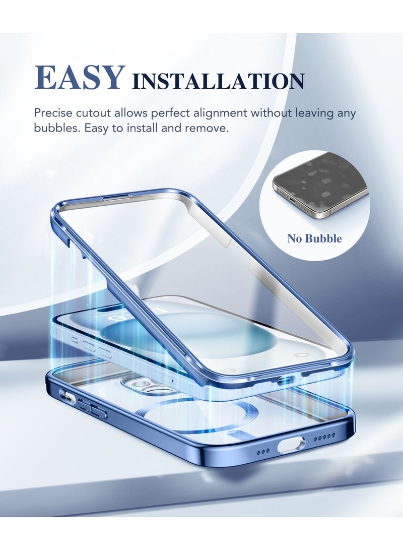 بيرفي جراب مغناطيسي لهاتف iPhone 15 متوافق مع Magsafe، جراب متين كامل الجسم مع واقي شاشة مدمج من الزجاج المقوى 9H وحماية كاملة للكاميرا، جراب هاتف شفاف مقاوم للصدمات لهاتف iPhone 15، أزرق - Image 5