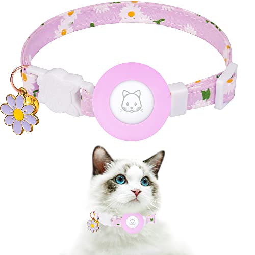 JXFUKAL Airtag Cat Collar, JXFUKAL Kitten Collar Breakaway with Silicone Airtag Holder, Bells & Flower Charm for Girl Cats Boy Cats Small Dogs(Purple) - Image 1