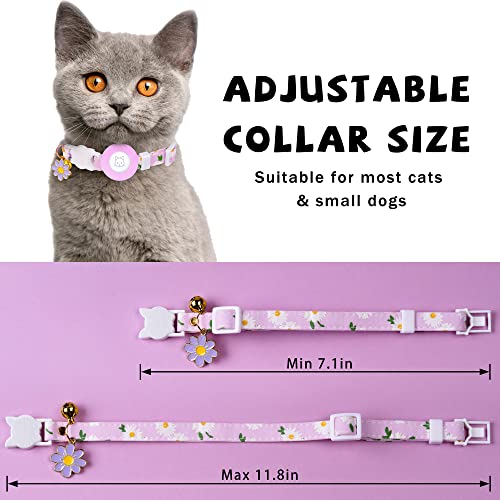 JXFUKAL Airtag Cat Collar, JXFUKAL Kitten Collar Breakaway with Silicone Airtag Holder, Bells & Flower Charm for Girl Cats Boy Cats Small Dogs(Purple) - Image 3