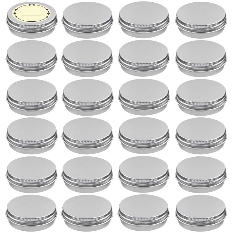 TUZAZO 24Pack 1 Oz Aluminum Tin Cans with Screw Lid and Labels, Refillable Travel Sized Cosmetic Containers Small Tins for Salves, Lotion Bars, Beard Balms, Candles - Image 1