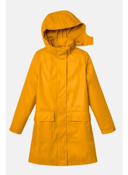 Tchibo Kids Girl Hooded Solid Long Sleeve Rain Jacket, Yellow  - Image 4